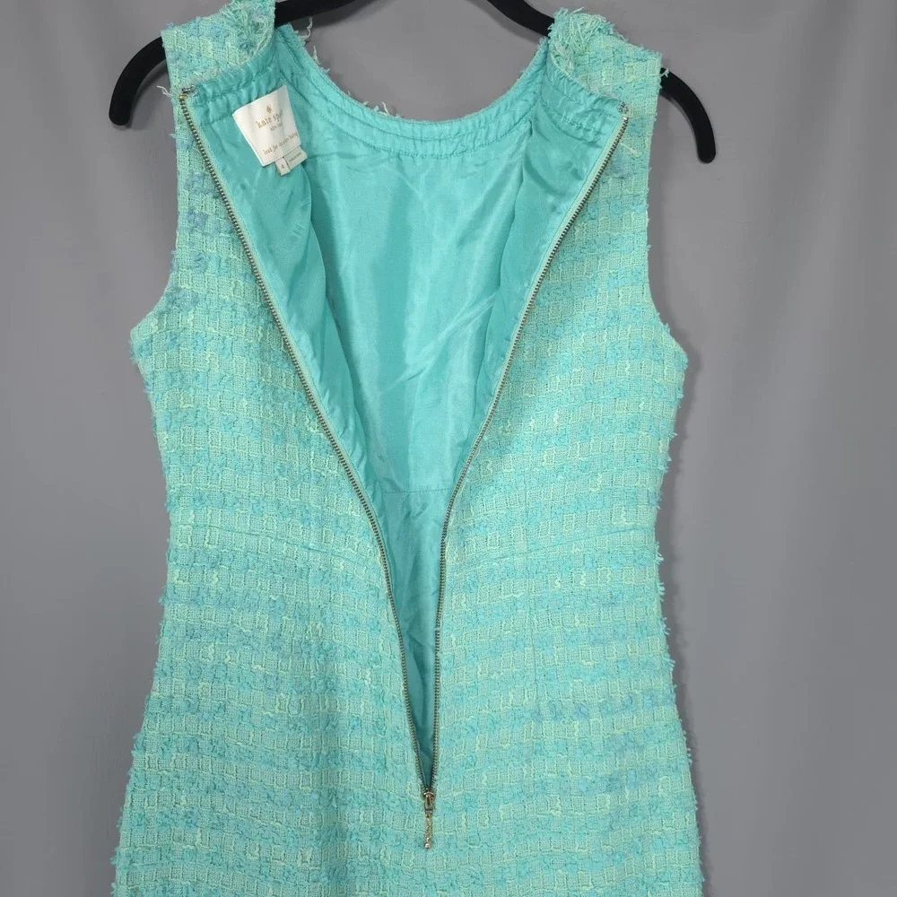 KATE SPADE NEW YORK Womens New 4 Mini Dress Sheath Aqua Tweed Fringed Sleeveless